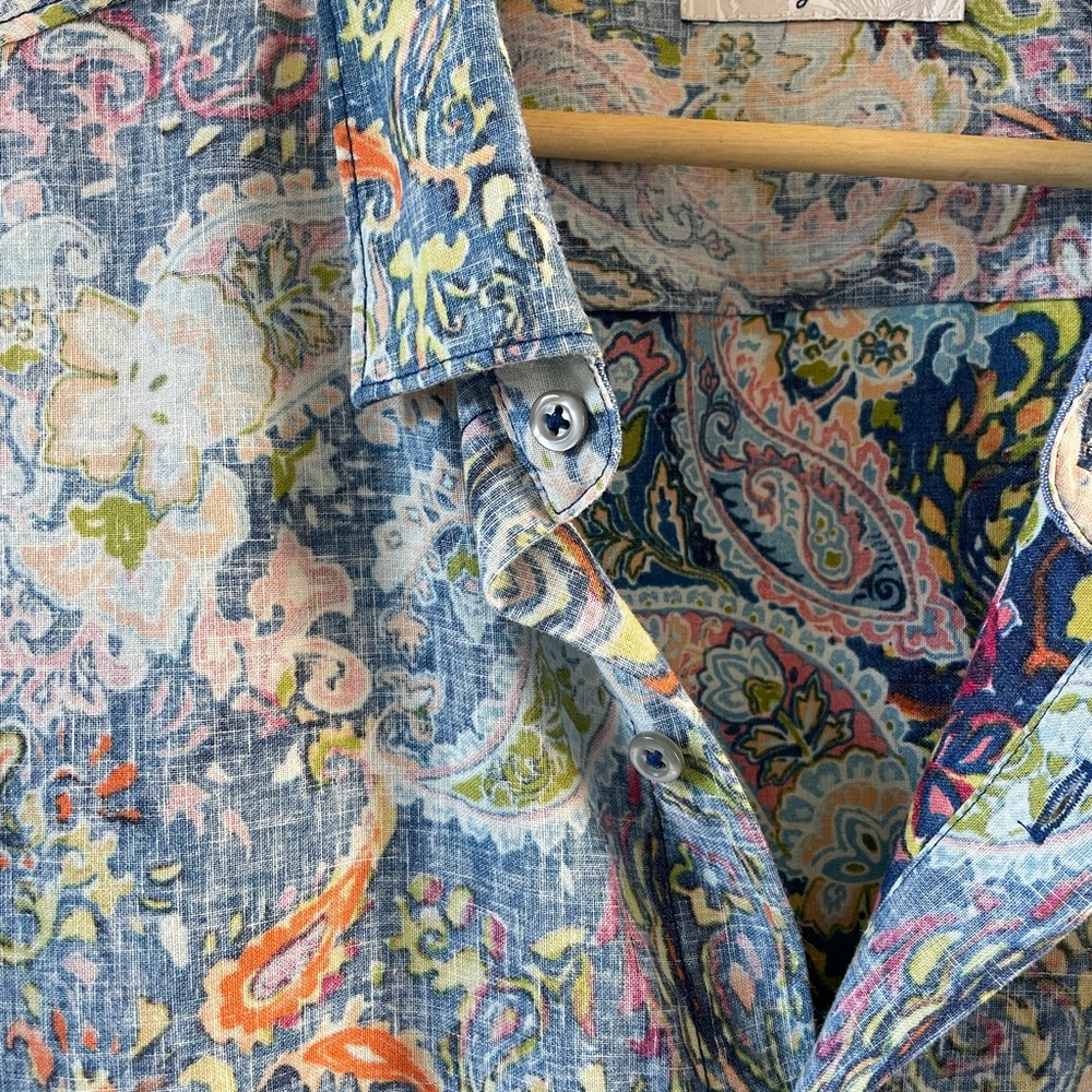 Tommy Bahama Men's Paisley Button-Down Shirt in Blue, Green, Orange - Picture 6 of 8